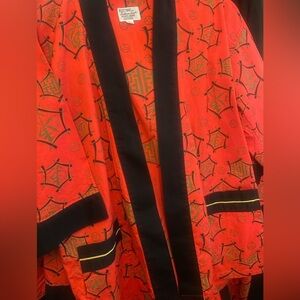 Pleetway Vintage Bold Red & Black Asian Designed (Size 13/14) Kimono Pajama Set